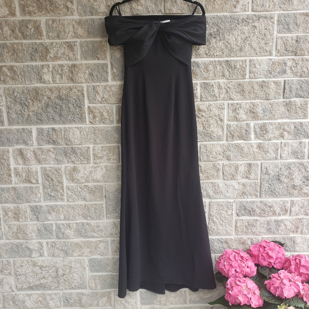 Eliza J off the shoulder black gown twist neck